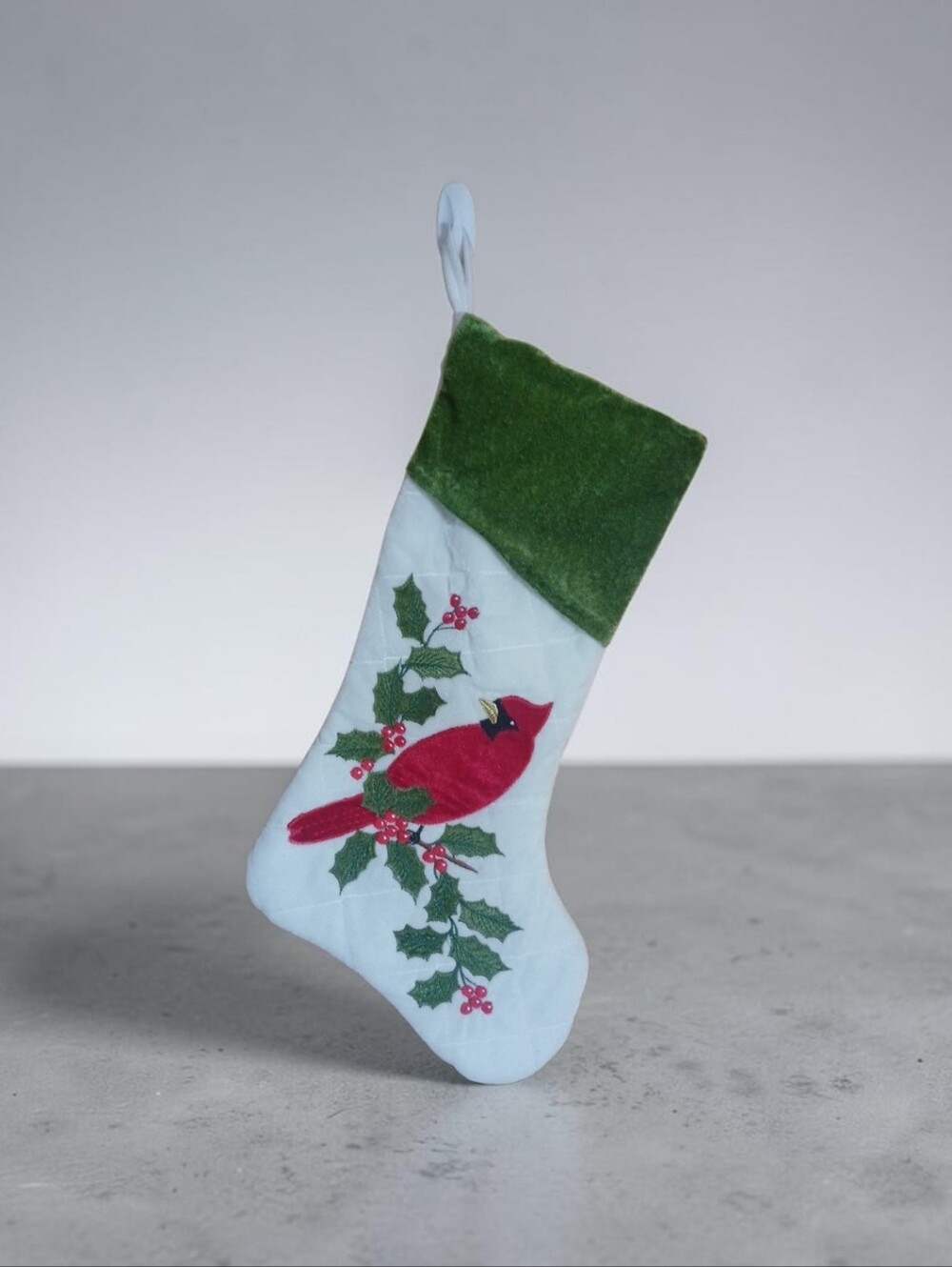 Red Cardinal With Holly Christmas Stocking
